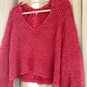 Bright Pink Free People Bell Sleeve Sweater